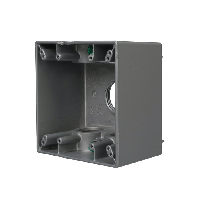 Bell 5389-0 2-Gang Weatherproof Deep Box, Aluminum, Five 1 in. Threaded Outlets, Gray