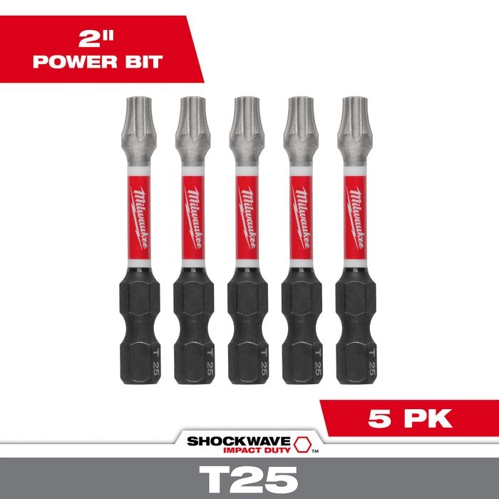 Milwaukee 48-32-4685 SHOCKWAVE 2" TORX T25 Impact Duty Power Bits, 5-Pack