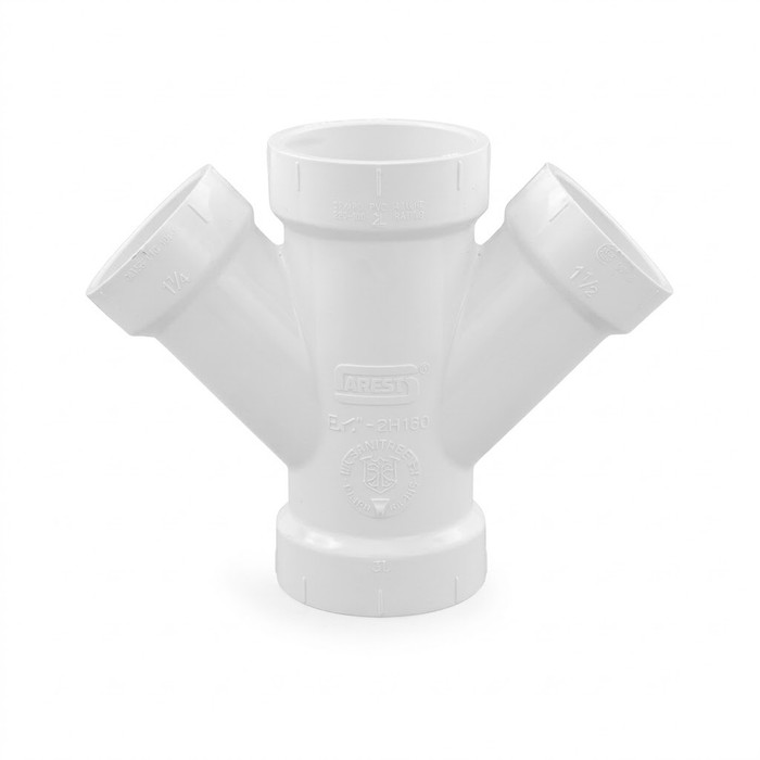 Spears P612-251 PVC DWV Reducing Double Wye Fitting, 2 x 2 x 1-1/2 x 1-1/2 Hub x Hub x Hub