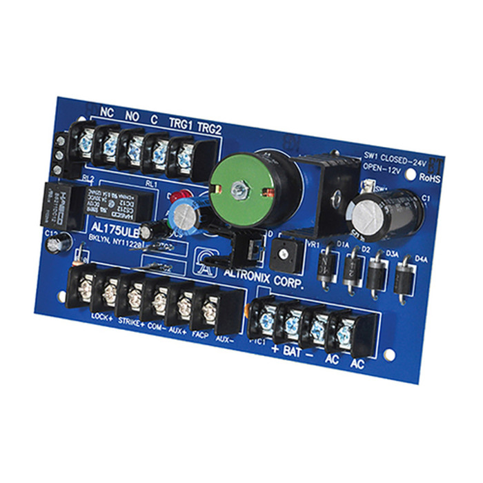 Altronix AL175ULB Power Supply Board, Input 24VAC, 40VA Class 2 Transformer, 2 PTC Outputs, 12VDC at 1.75A, 24VDC at 0.9A