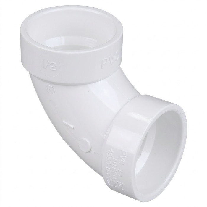 Spears P300-015 1-1/2" PVC DWV 90° Elbow with Hub x Hub Connections