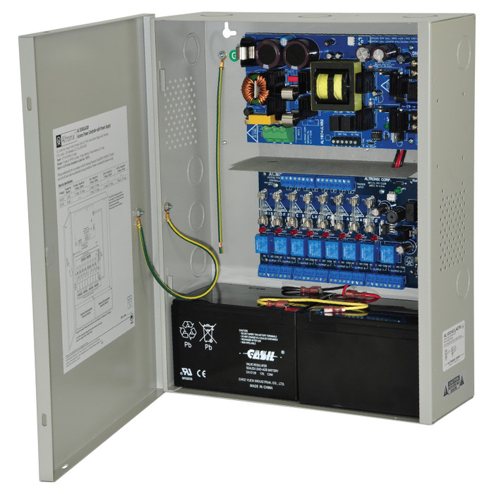 Altronix AL1024ULACM Power Supply/Access Power Controller, Input 115VAC 60Hz at 4.2A, 8 Fused Outputs, 24VDC at 10A, Grey Enclosure