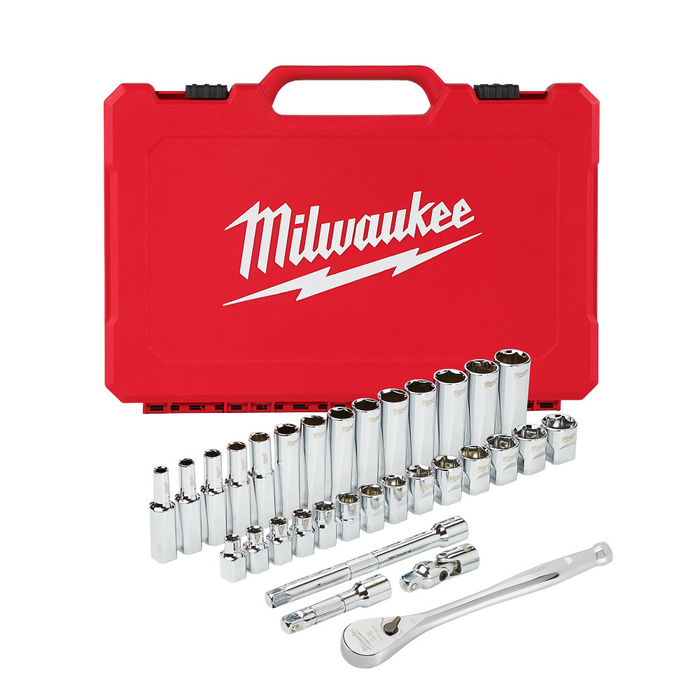 Milwaukee 48-22-9508 3/8 in. Drive Metric Ratchet & Socket Set, 32-Piece
