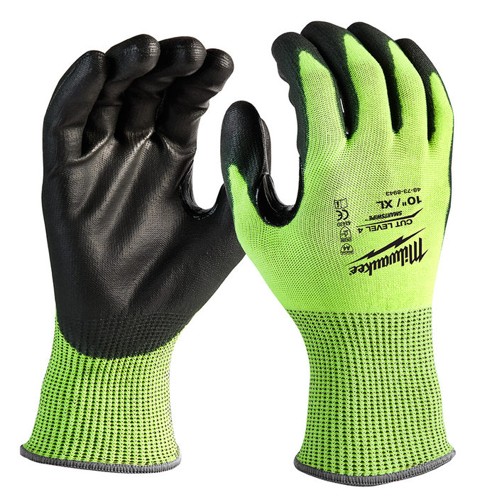 Milwaukee 48-73-8943 High Visibility Cut Level 4 Polyurethane Dipped Gloves, XL