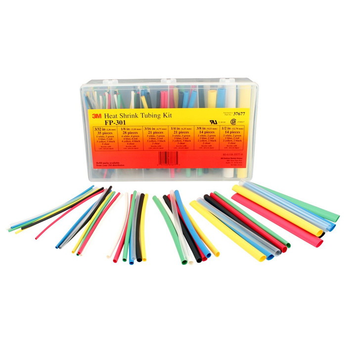 3M FP301-332-TO-12-ASSRTED FP-301 Single Wall Heat Shrink Tubing, Assorted Size Kit, 48-Inch Flexible Polyolefin