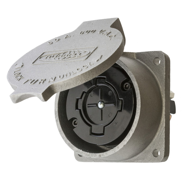 Hubbell Wiring HBL26410 Hubbellock® Single Receptacle, 60-Amp 600-Volt AC Metallic