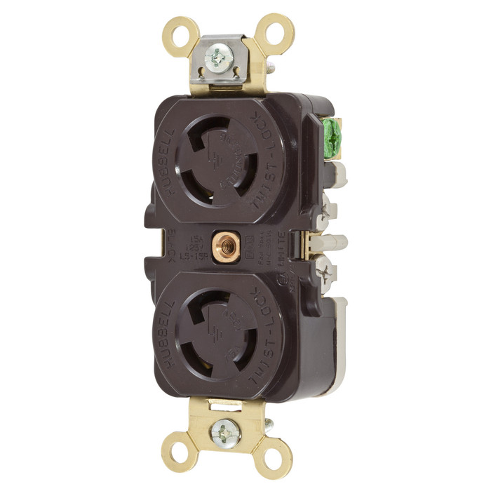 Hubbell Wiring HBL4700 Twist-Lock® Duplex Receptacle, 15A 125V NEMA L5-15R, Brown