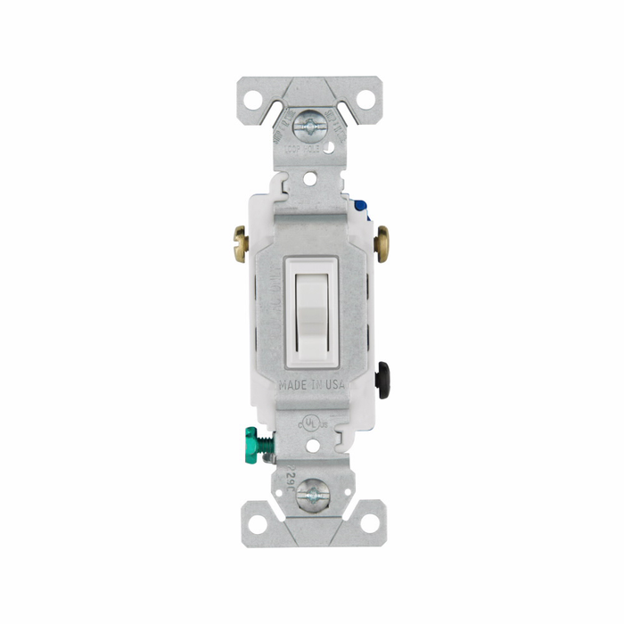 Eaton 1303-7W 15A 3-Way Toggle Switch, White, 120V