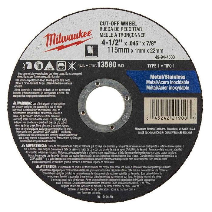 Milwaukee Cut-Off Wheel (Type 1) x .045" x 7/8"