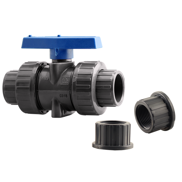 Boshart 092472 FPT/Slip Union PVC Ball Valve, PTFE Seat, EPDM O-Ring Seal