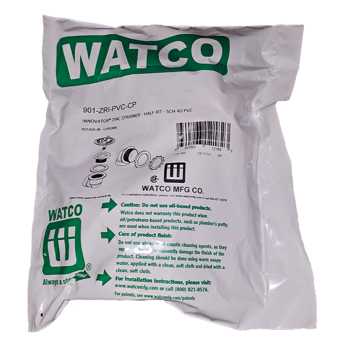 Watco 901-ZRI-PVC-CP PVC Bath Waste and Overflow Rough-In Kit