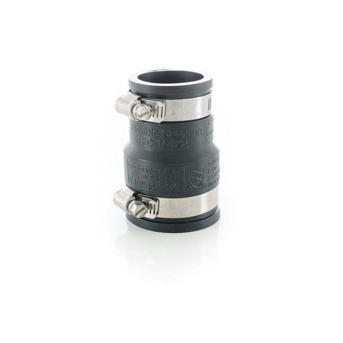 Pasco 5615125 1-1/2" x 1-1/4" Cast Iron Pipe/Plastic Flexible Coupling