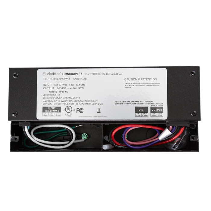 DiodeLED DI-ODX-24V96W-J OMNIDRIVE® X Dimmable LED Driver with Indoor J-Box, 96W, 120-277V AC to 24V DC