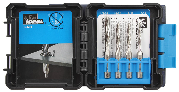 Ideal Industries 36-601 High Speed Steel 3-Flute Drill Tap Kit, 4-Piece