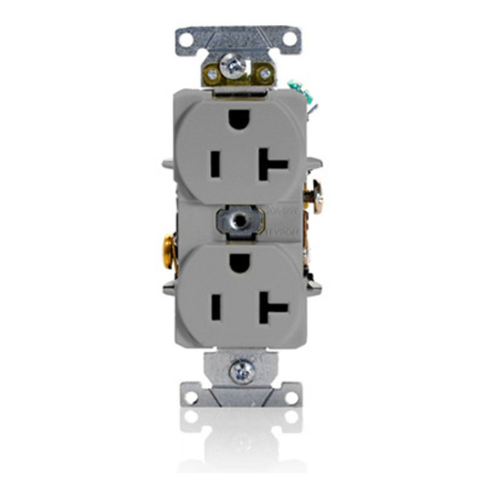 Leviton 5362-GYS Industrial Specification Grade Heavy-Duty Narrow Body Duplex Receptacle, 20-Amp 125-Volt, Gray