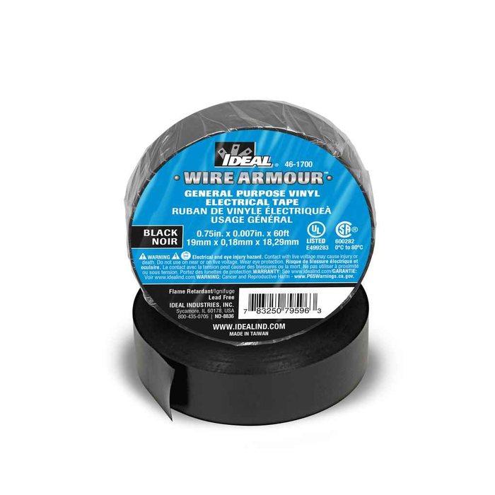 Ideal Industries Electrical Vinyl Tape 3/4 Inch x 66 Feet 600V Primary Insulation