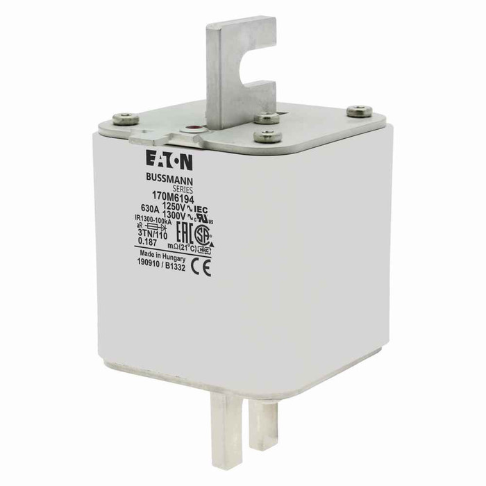 Bussmann 170M6 Eaton Series High Speed Square Body Fuse, 700V (UL) / 690V (IEC), 100 kAIC, Class aR, DIN 43 620