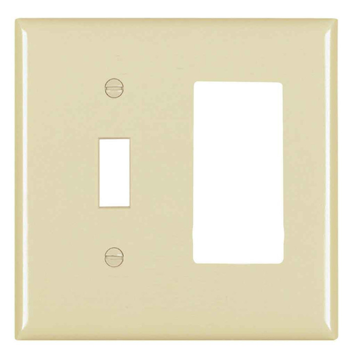 Pass & Seymour Two-Gang Combination Wallplate, Toggle/Decorator, Nylon