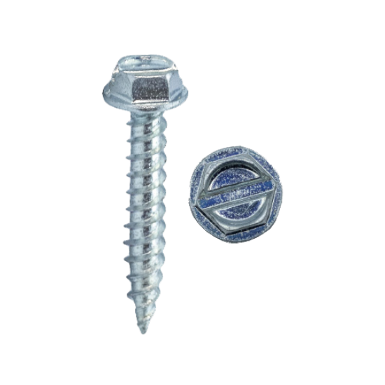 Minerallac #12 Self-Tapping Sheet Metal Screws, Hex Washer Head, Slotted, Zinc Plated, 100-Pack