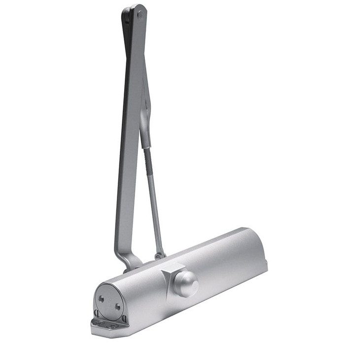 Dormakaba 7414 surface-mounted door closer, size 1-4, aluminum finish (689), round non-hold open arm