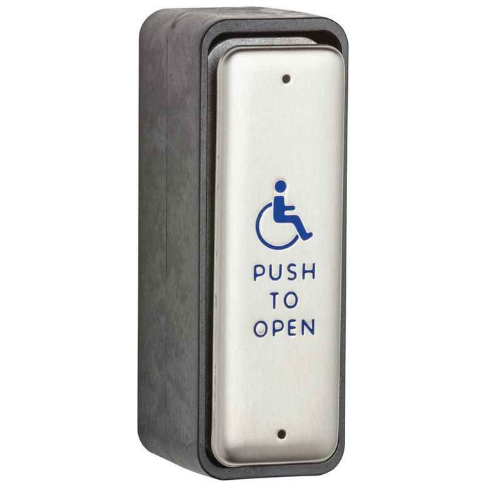 LCN LCN 8310-3818TWS 1-1/2" x 4-3/4" Stainless Steel Rectangle Surface Mount Wireless Actuator with Blue Handicap Symbol and Push To Open Text LCN-8310-3818TWS