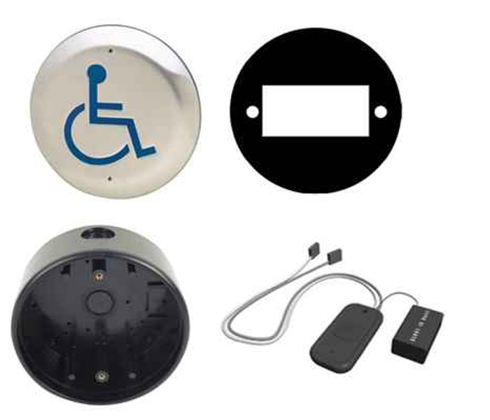 LCN LCN 8310-3856WS 4-1/2" Round Wall and Surface Mount Wireless Actuator with Handicap Symbol, Weather Trim, and Transmitter LCN-8310-3856WS