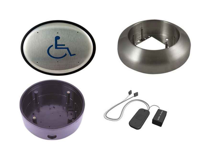 LCN LCN 8310-3852WS 6" Round Wall and Surface Mount Wireless Actuator with Handicap Symbol and Push To Open Text, Surface Mount Box, and Receiver LCN-8310-3852WS