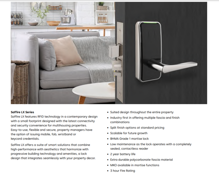 Dormakaba Saffire Electronic LXP Panic Device Trim Standalone RFID