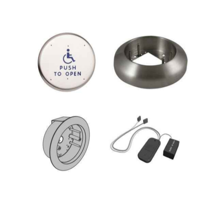 LCN 6" Round Wireless Touchless Actuator with Handicap Symbol and Push To Open Text