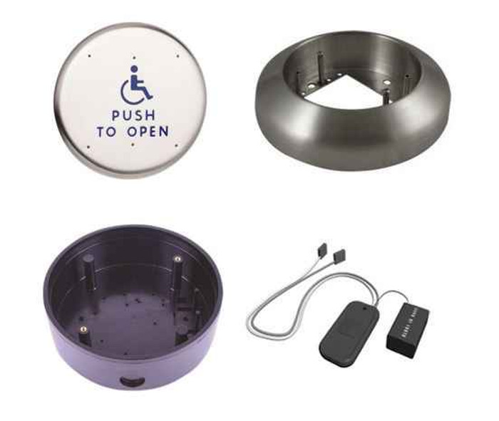 LCN LCN 8310-3852TWS 6" Round Wall and Surface Mount Wireless Actuator with Handicap Symbol and Push To Open Text, Transmitter, and Weather/Trim Ring LCN-8310-3852TWS
