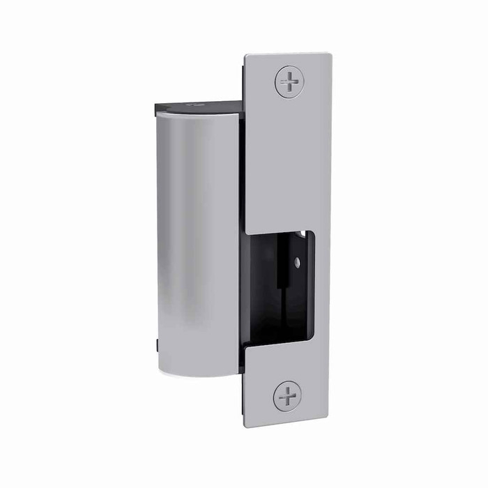 HES 1006 Series Electric Strike - Satin Chrome finish, front view with faceplate installed