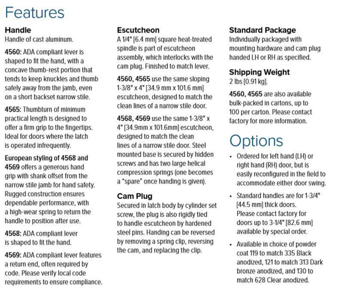 Adams Rite 4560 Series Deadlatch Lever Handle - Fast Free Shipping ...