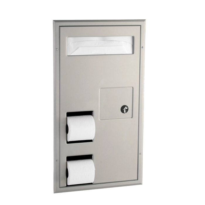 Bobrick B-3571 Partiton-Mounted Seat Cover Dispenser Disposal, 0.8-Gal. Toilet Tissue Dispenser – Accessible Design