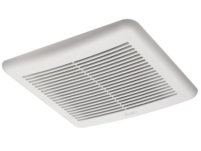 Delta Breez BreezSlim SLM50-B 50 CFM ventilation fan grille shown installed flush on ceiling — front view