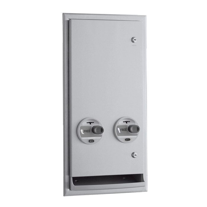 Bobrick B-3706C Recessed or Semi-Recessed Push-Button Napkin/Tampon Vendor, Free no-coin Operation