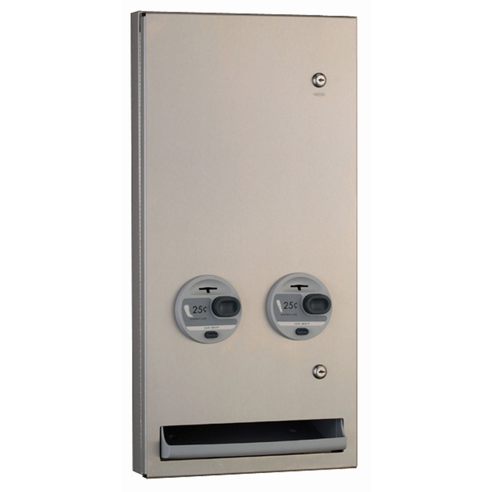 Bobrick B-370634 25 Semi-Recessed Push-Button Napkin/Tampon Vendor, Single-Coin 25¢ Operation