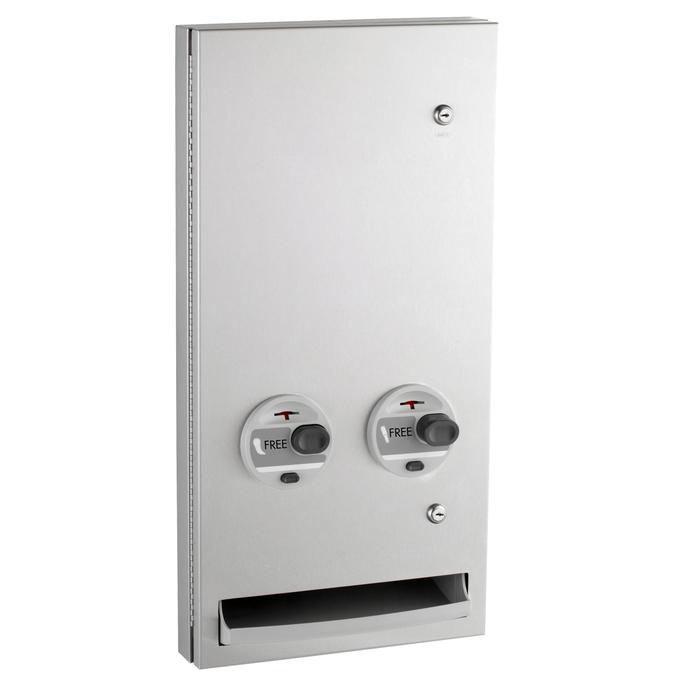 Bobrick 370634C Semi-Recessed Napkin/Tampon Vendor, Free Vend Operation