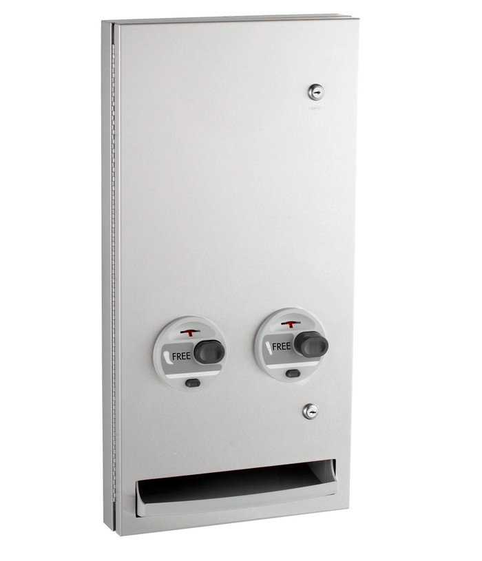 Bobrick 370634C Semi-Recessed Napkin/Tampon Vendor, Free Vend Operation