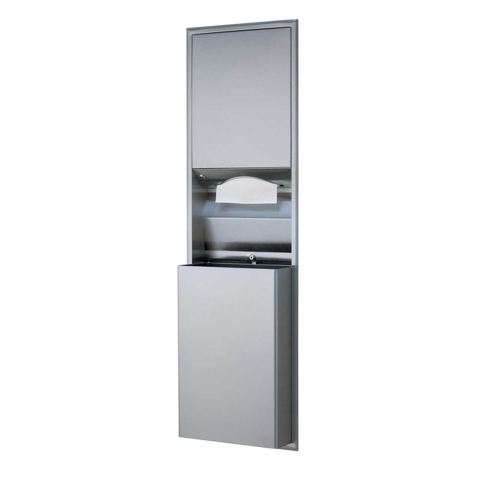 Bobrick B-3944 Convertible Paper Towel Dispenser/Waste Receptacle for 4" Wall – 12-Gal.