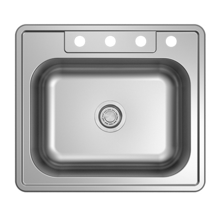 Cahaba CASS2522DISB-20.4 25 In. Standard Radius Single Bowl Drop-In Rectangle 20 Ga. Stainless Steel Kitchen Sink - 4 Prepunched
