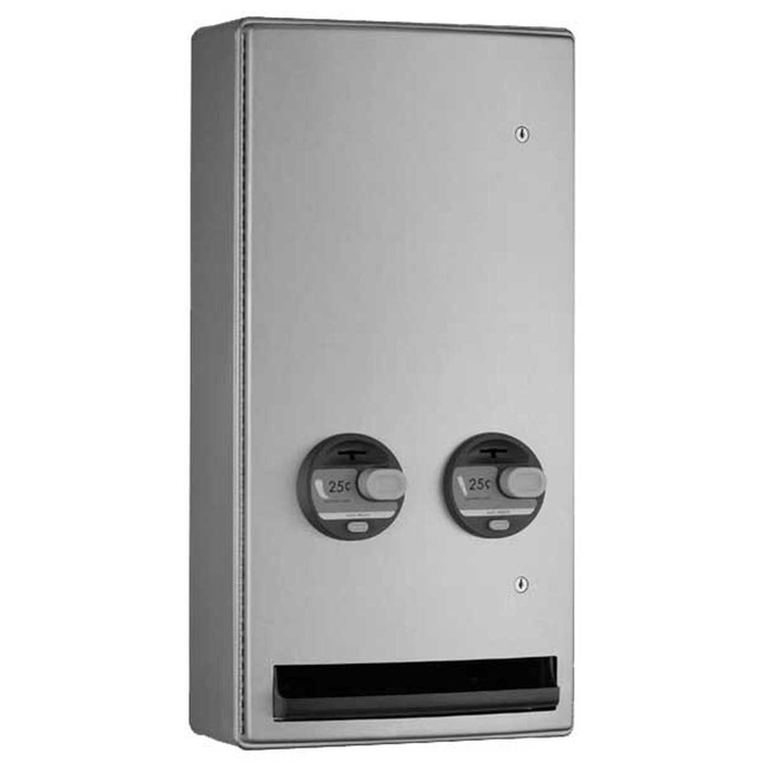 Bobrick B-47069 25 Surface-Mounted Push-Button Napkin/Tampon Vendor, Single-Coin