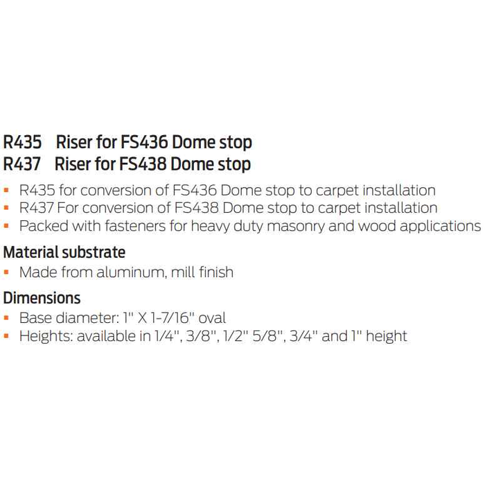 Ives R437 Aluminum Riser for FS438 Dome Stop Carpet Conversion