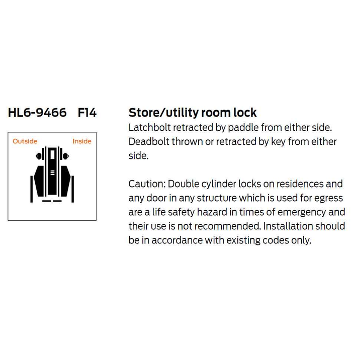 Schlage HL6-9466 Hospital Push/Pull Mortise Latch - Store/Utility Function Lock Function