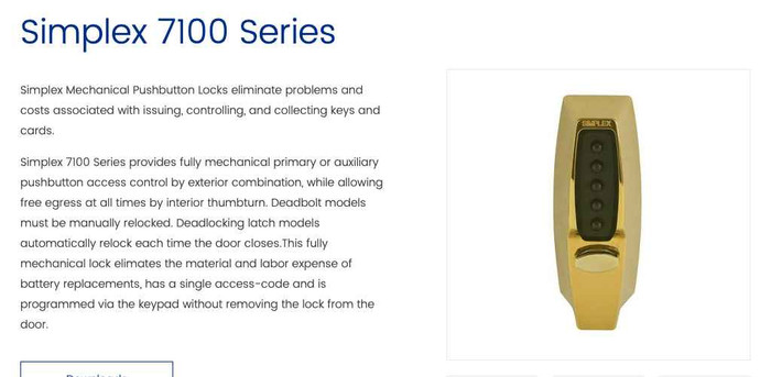 Dormakaba Simplex 7100 Series Auxiliary Pushbutton Lock with Thumbturn ...