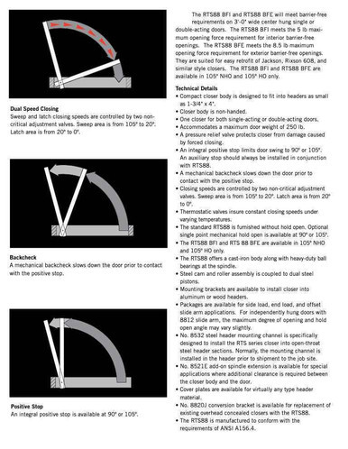 Dorma RTS88 Series RTS25 Overhead Concealed Door Closer, Hinge Hung
