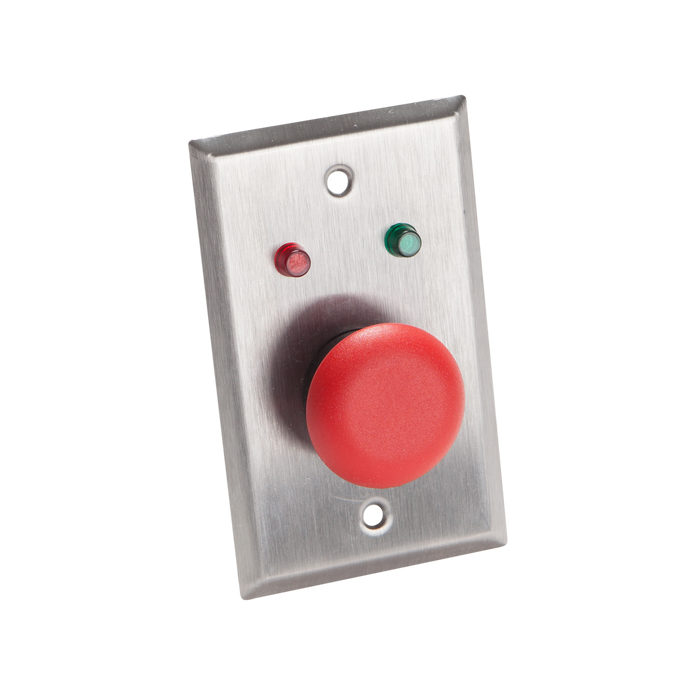 ACSI 1320-5-2 Pushbutton Switches , Mushroom button, single gang, 2 LEDs (red & green), SPDT contacts, wall mount