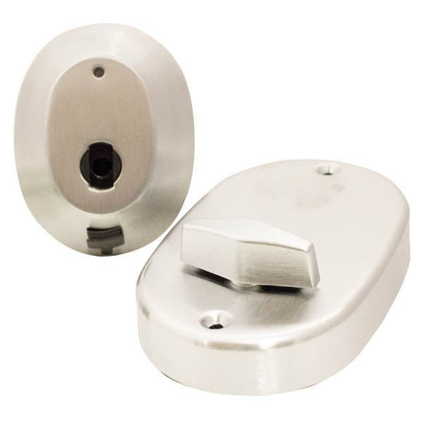 Dormakaba RD01 InSync Battery Operated Deadbolt Lock – Satin Chrome finish, exterior RFID reader escutcheon and interior turn-piece escutcheon, product unit view