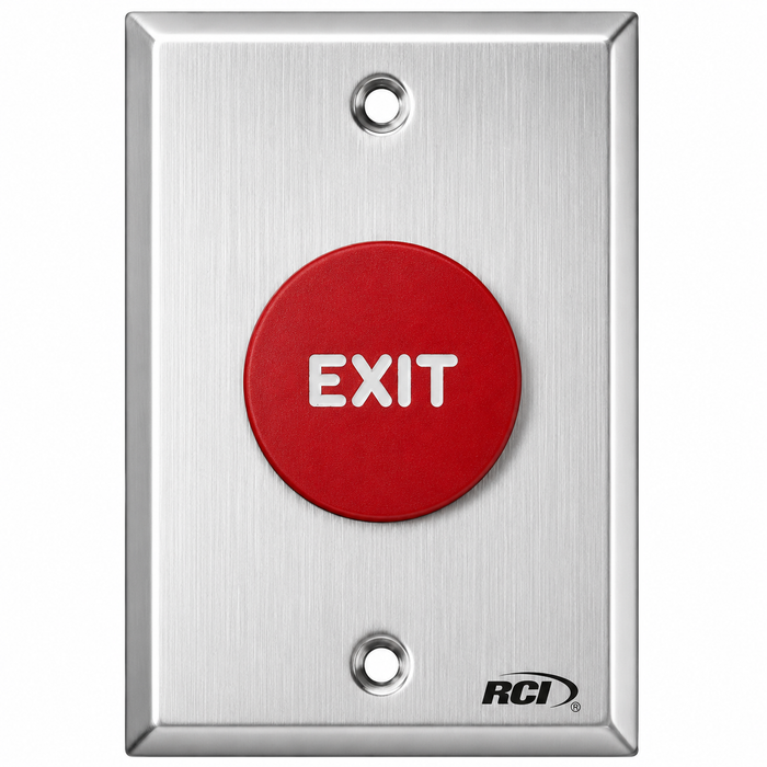 RCI 908 Series Electronic Exit Button with Red EXIT Text and Momentary Operation
