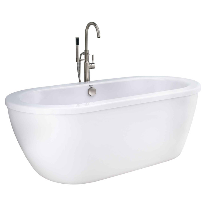 American Standard Cadet 66 x 32-Inch Freestanding Bathtub With Brushed Nickel Finish Filler and Drain Kit - AMS-2764014M203