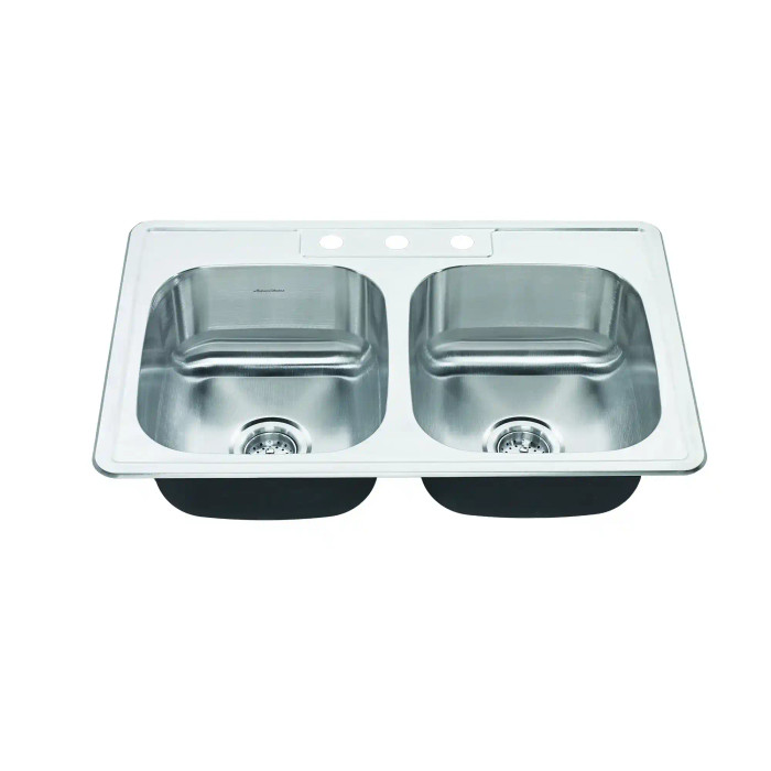 American Standard Colony 33 x 22-Inch Stainless Steel 3-Hole Topmount Double-Bowl Kitchen Sink - AMS-20DB.8332283S